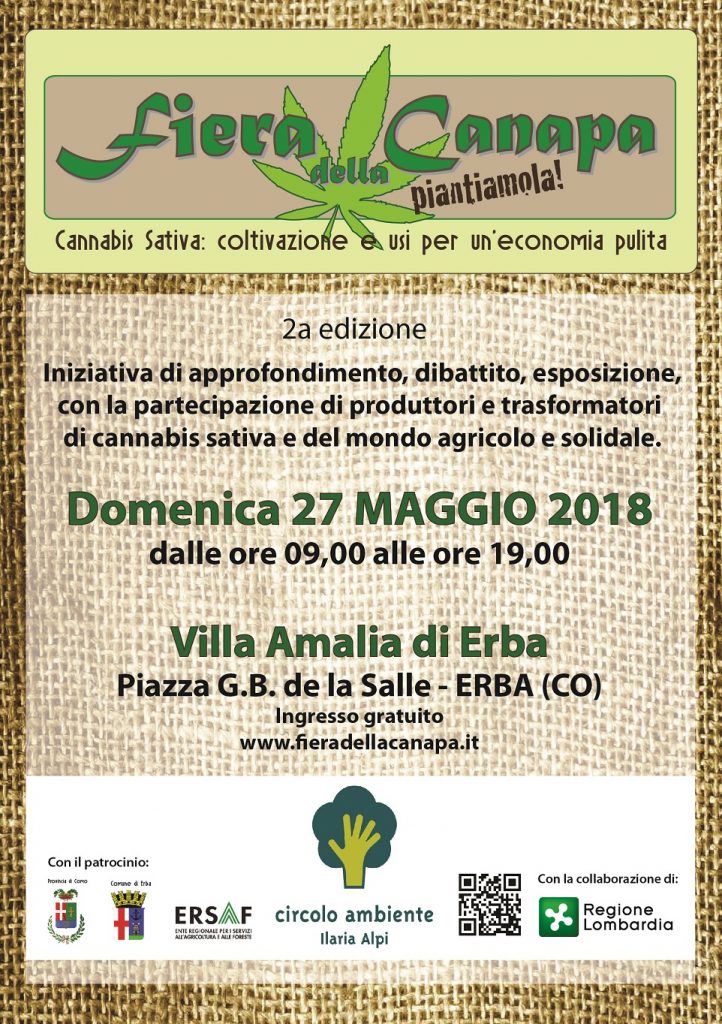 Fiera della Canapa 2018, Villa Amalia, Erba CO. Domenica 27 maggio, Herba Monstrum, panini, piatti vegetariani, birre artigianali alla spina.